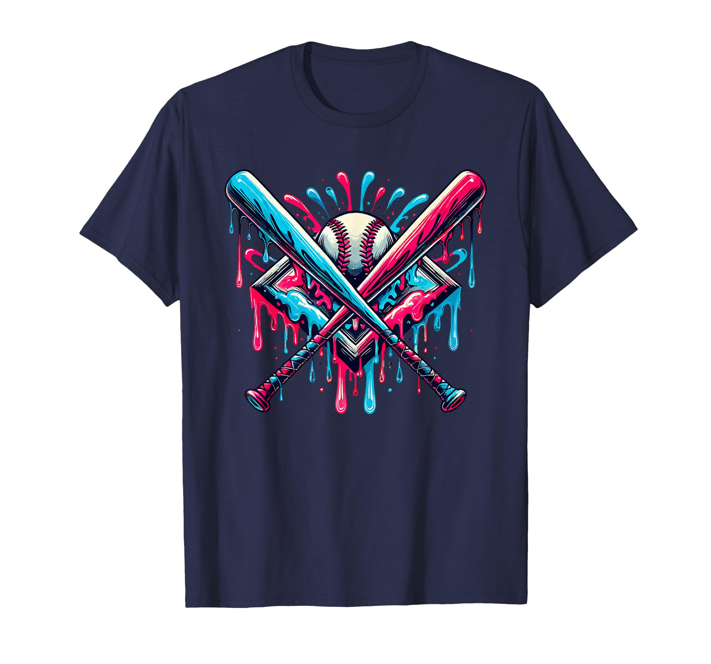 Boys Baseball Bat Home Plate Drip Graphic Kids Baseball T-Shirt