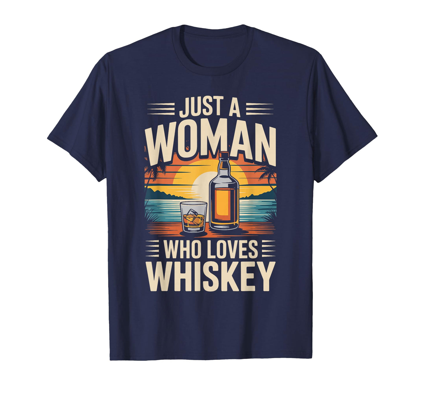 Just A Woman Who Loves Whiskey Sunset Retro Whiskey T-Shirt