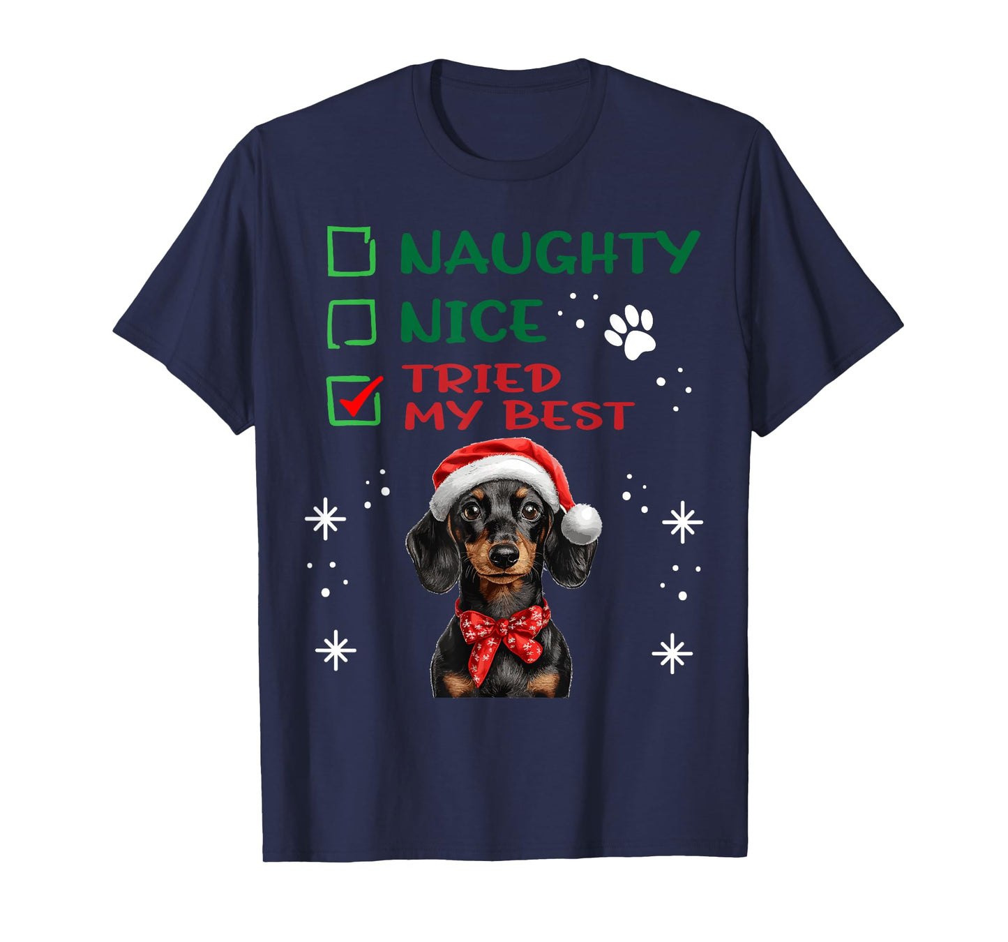 Cute Dachshund Wiener Doxie dog Dog Christmas Naughty Nice T-Shirt
