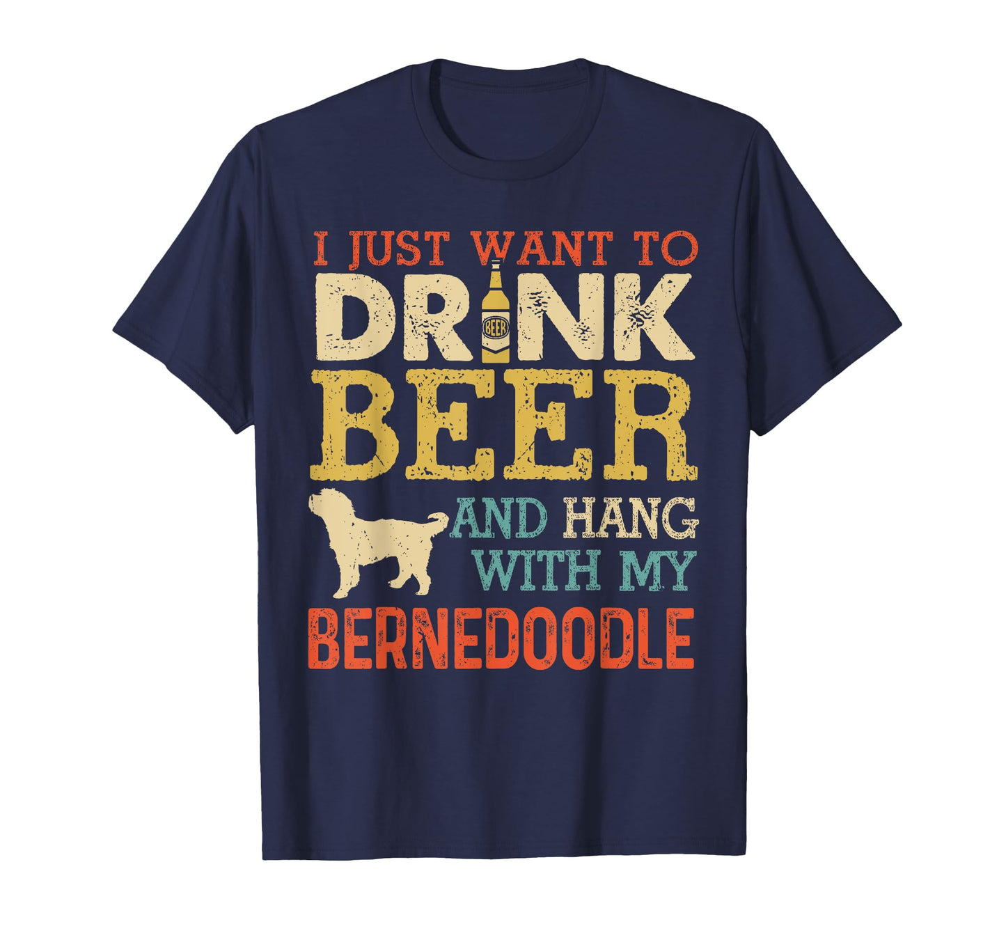 Bernedoodle Dad Drink Beer Hang With Dog Funny Men Vintage T-Shirt