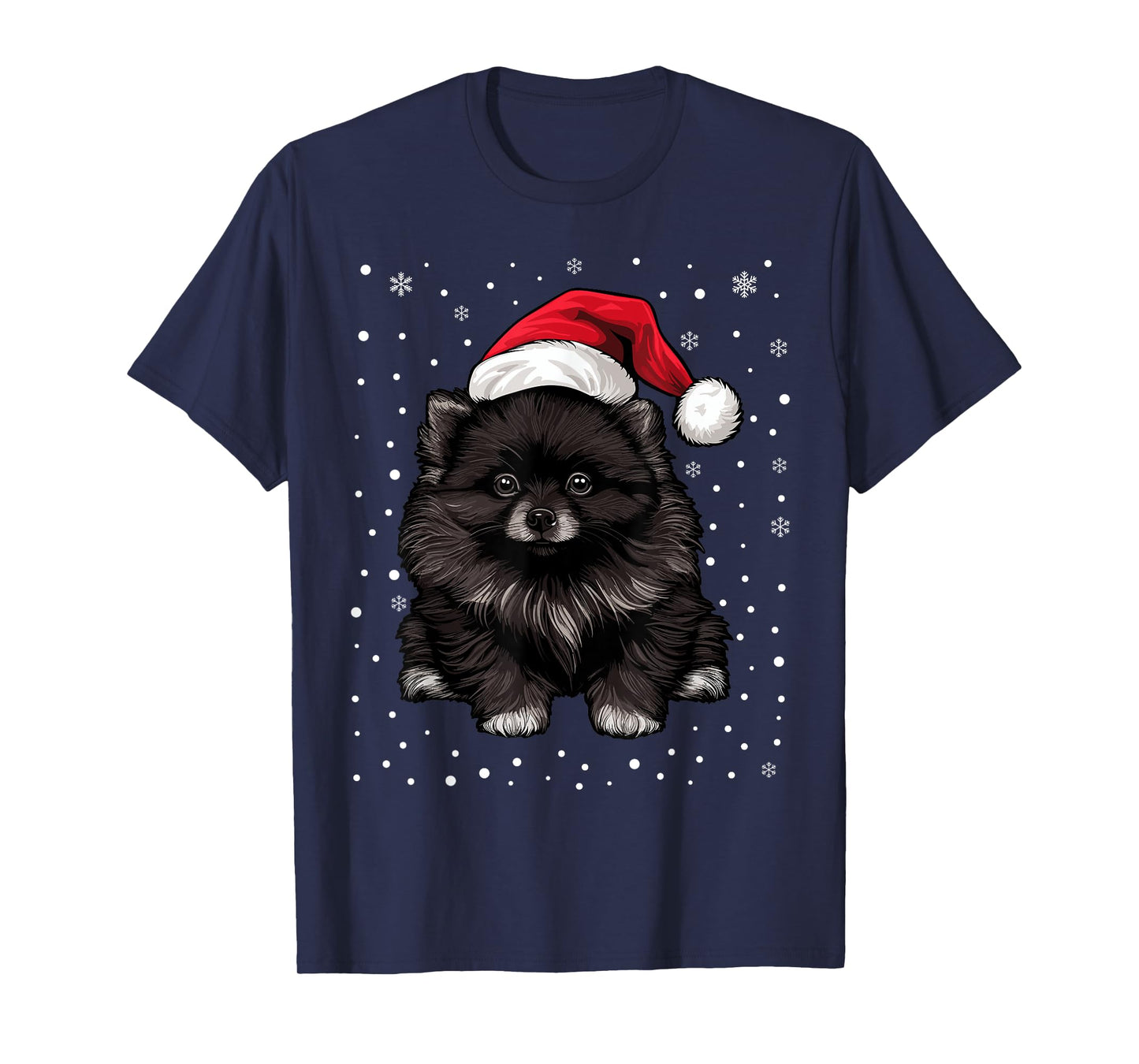 Black Pomeranian Dog Christmas Santa Hat Xmas Pajama T-Shirt