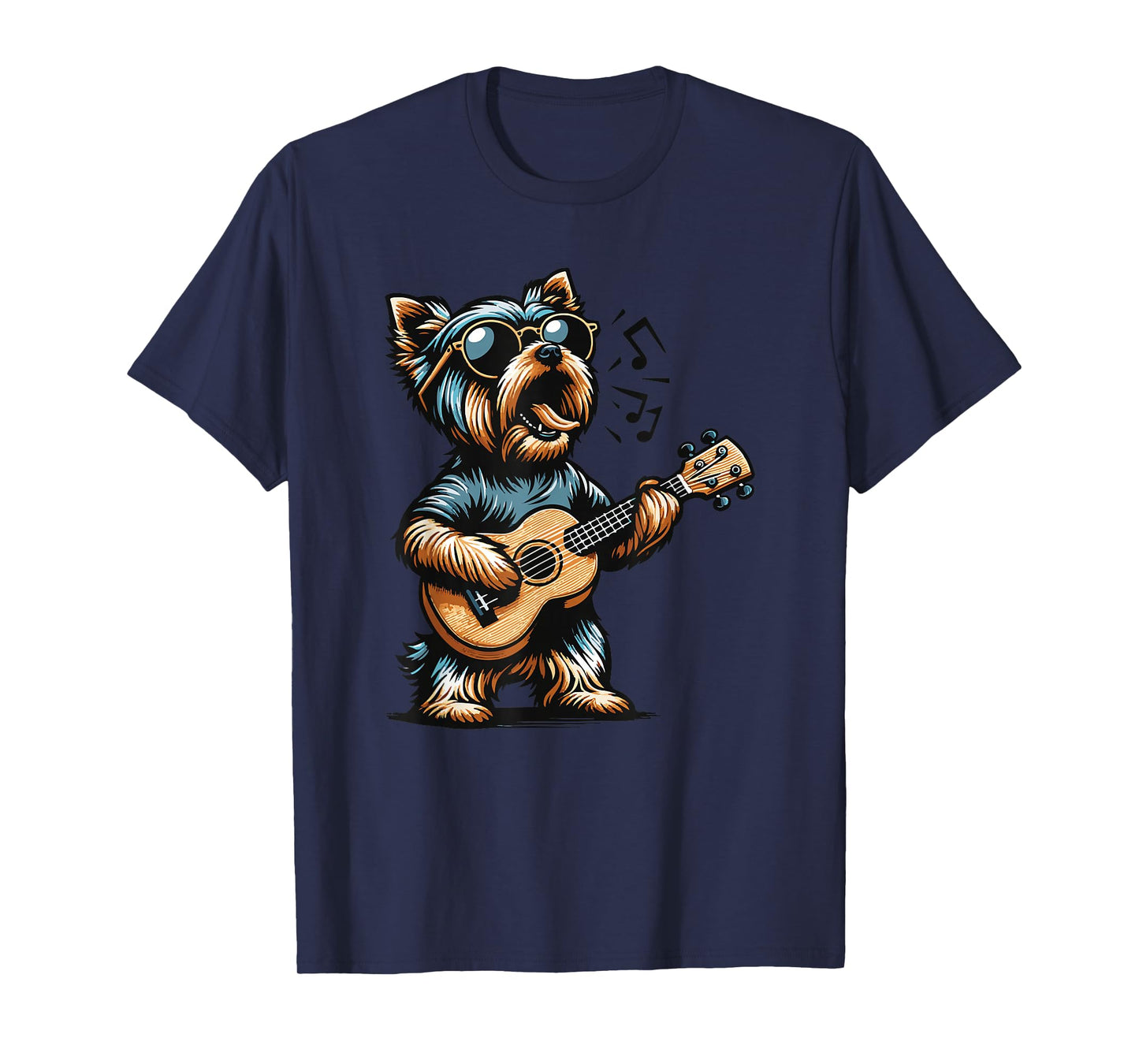 Dog Playing Guitar Singing Yorkshire Terrier Funny Yorkie T-Shirt