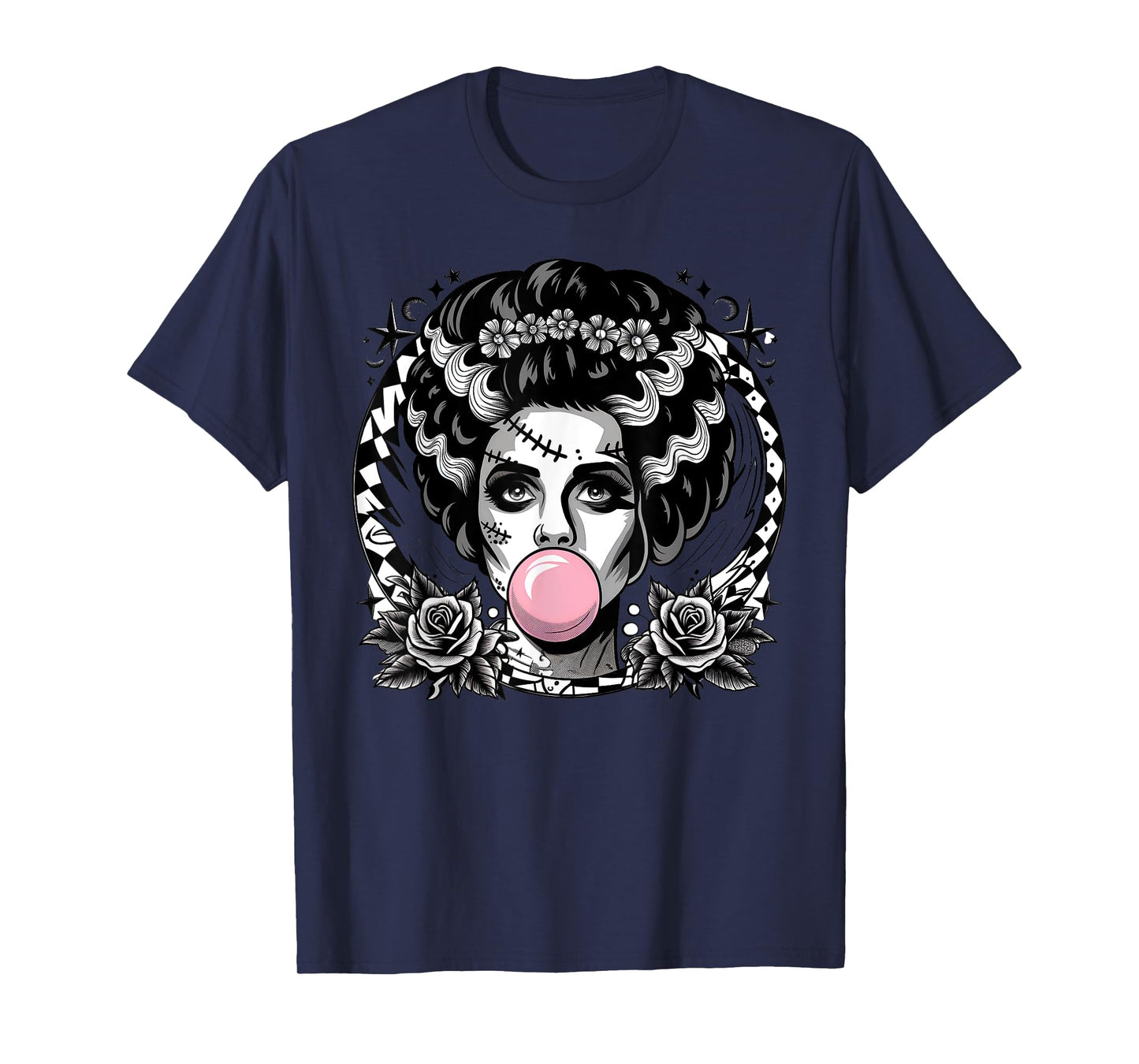 Frankenstein Monster And Bride Bubble Gum Funny Halloween T-Shirt