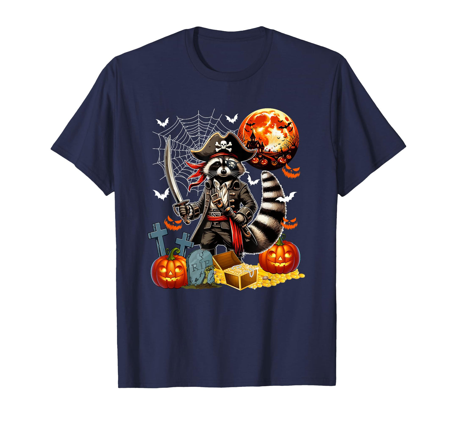 Raccoon Cosplay Pirate Halloween Horror Carved Pumpkins T-Shirt