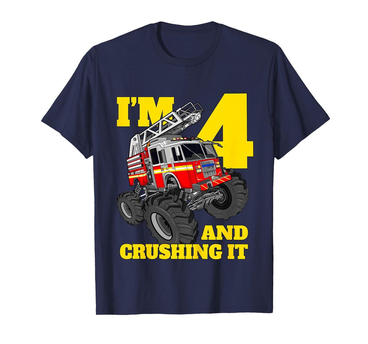Kids Monster Fire Truck 4th Birthday Boy 4 Four Firefighter T-Shirt