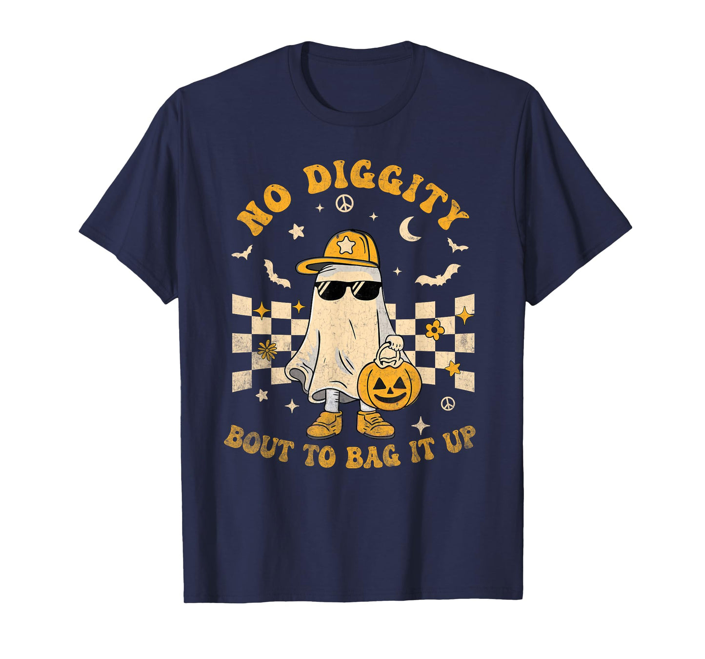 Retro Halloween Ghost No Diggity Bout to Bag it Up Kids T-Shirt
