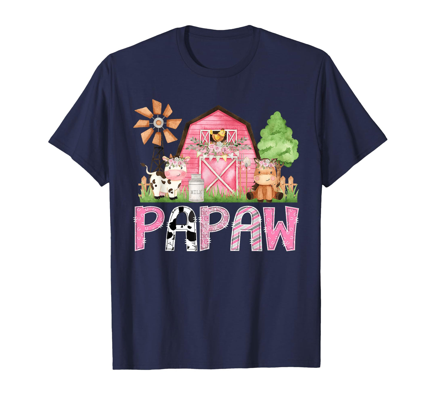 Papaw Pink Farm Cow Kids Birthday Matching Family T-Shirt