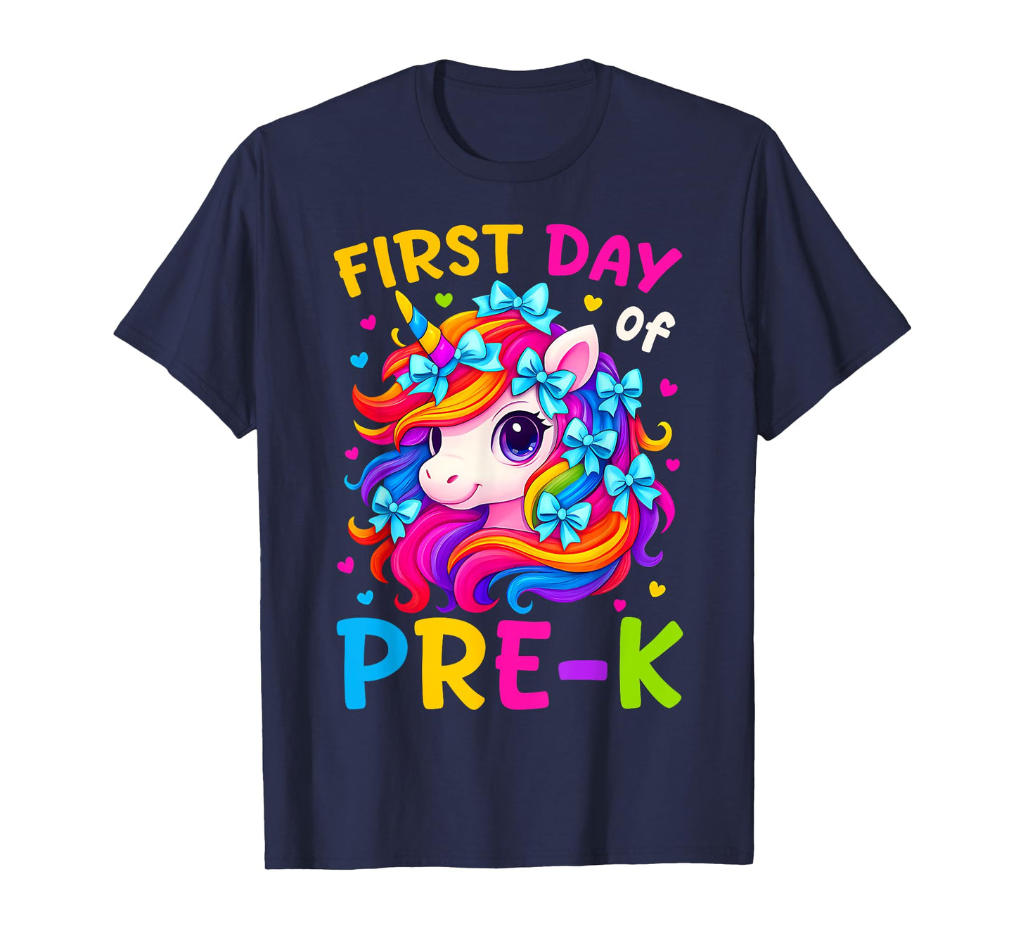 First Day of Pre-K Kids Girl Bow Unicorn Back To School Prek T-Shirt