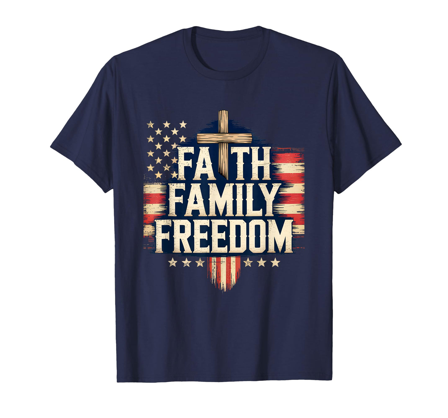 Cool Flag with Cross Patriotic JUY 4th Faith Family Freedom T-Shirt