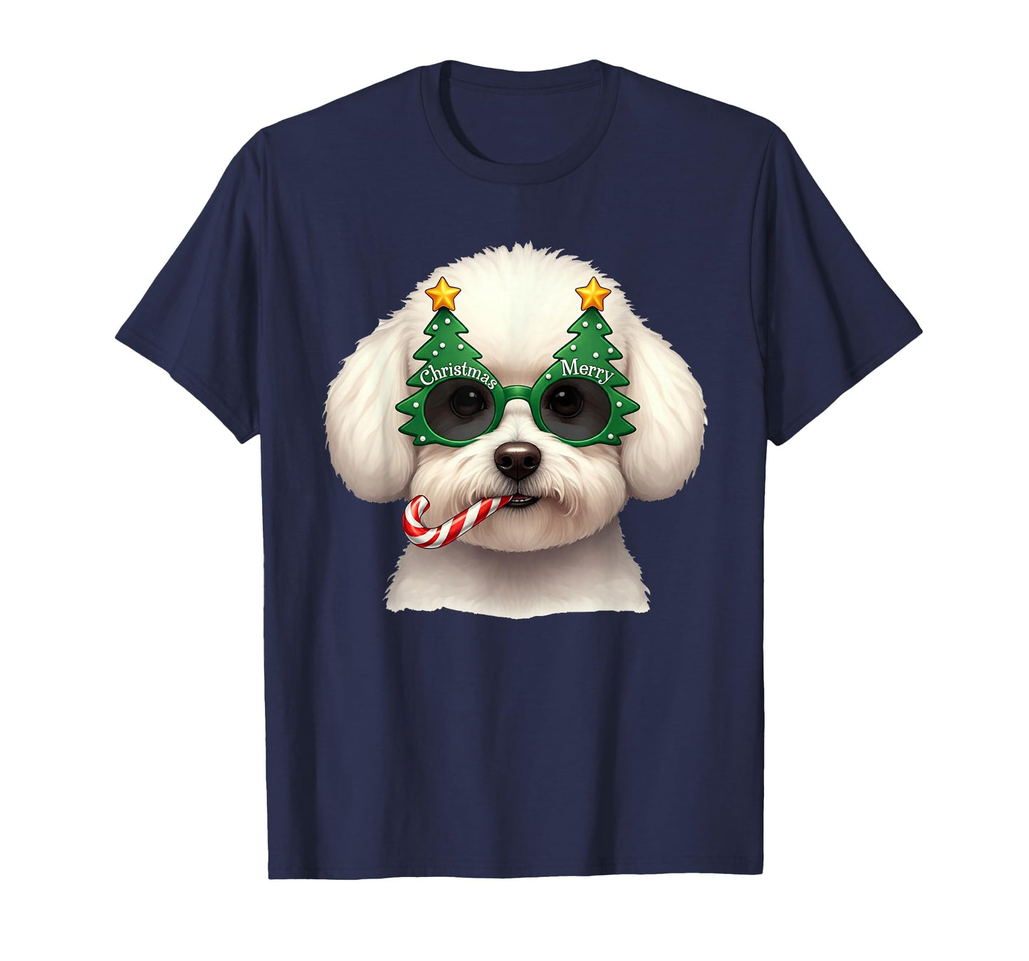Christmas Tree Sunglasses Bichon Frise Candy Cane Men Women T-Shirt