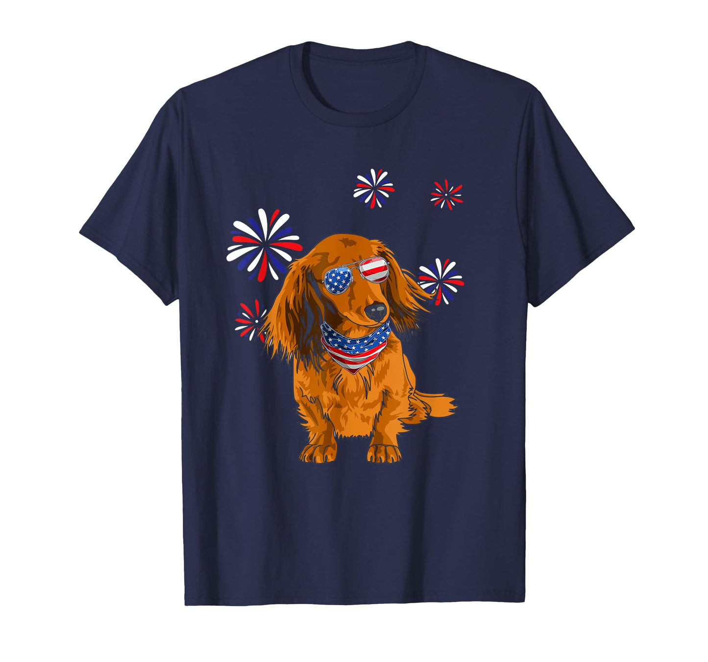 Patriotic Red Long-Haired Dachshund 4th of July Dog Lover T-Shirt for Women Men