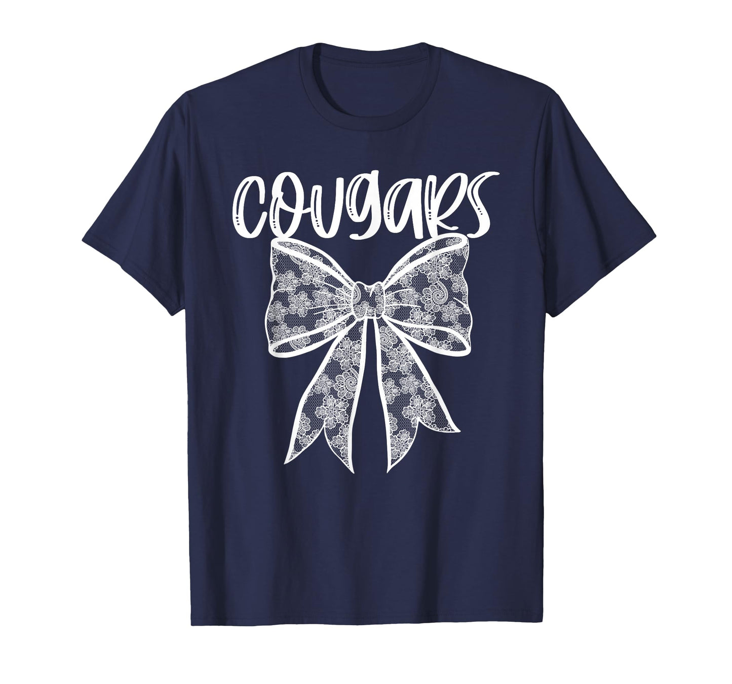 Cougars Coquette Aesthetic Girly Team Mascot Lace Bow Preppy T-Shirt