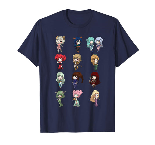 12 Horoscope Kawaii Anime Girl Zodiac Signs Astrology T-Shirt