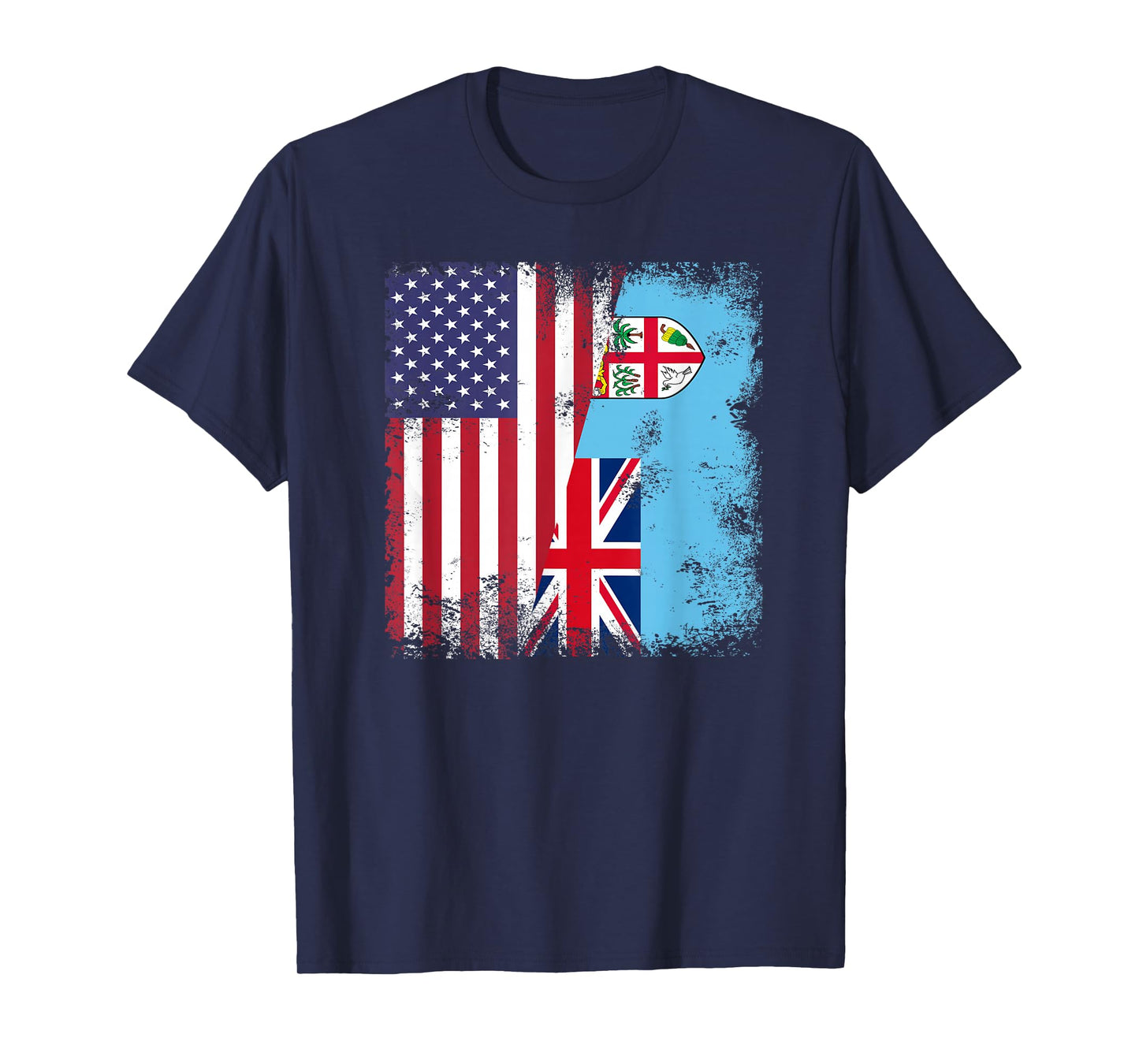 Half Fijian Flag T-Shirt | Vintage Fiji USA Gift T-Shirt