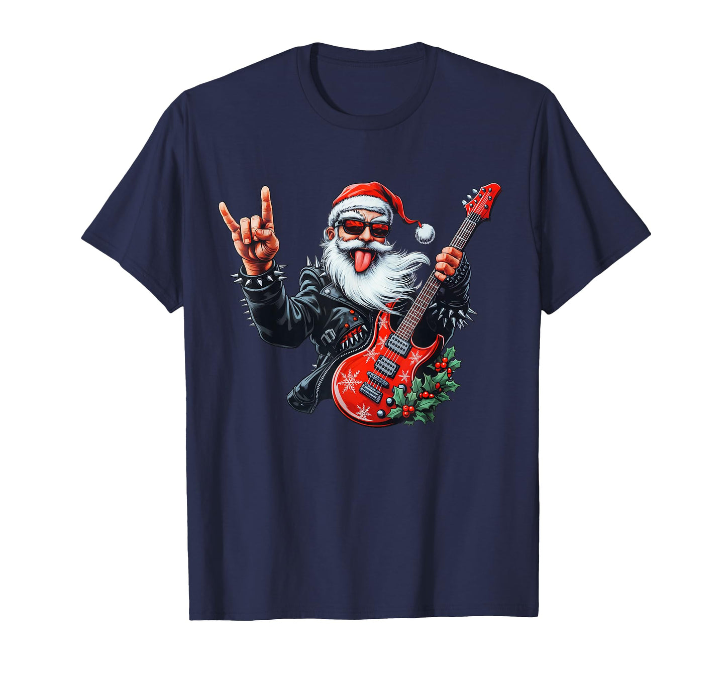 Christmas Santa Claus Playing Electric Guitar Rock Star Xmas T-Shirt