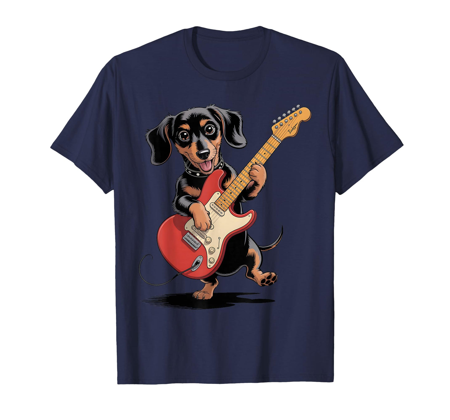 Funny Dachshund Weenie Playing Guitar Cool Dog Music Rock T-Shirt
