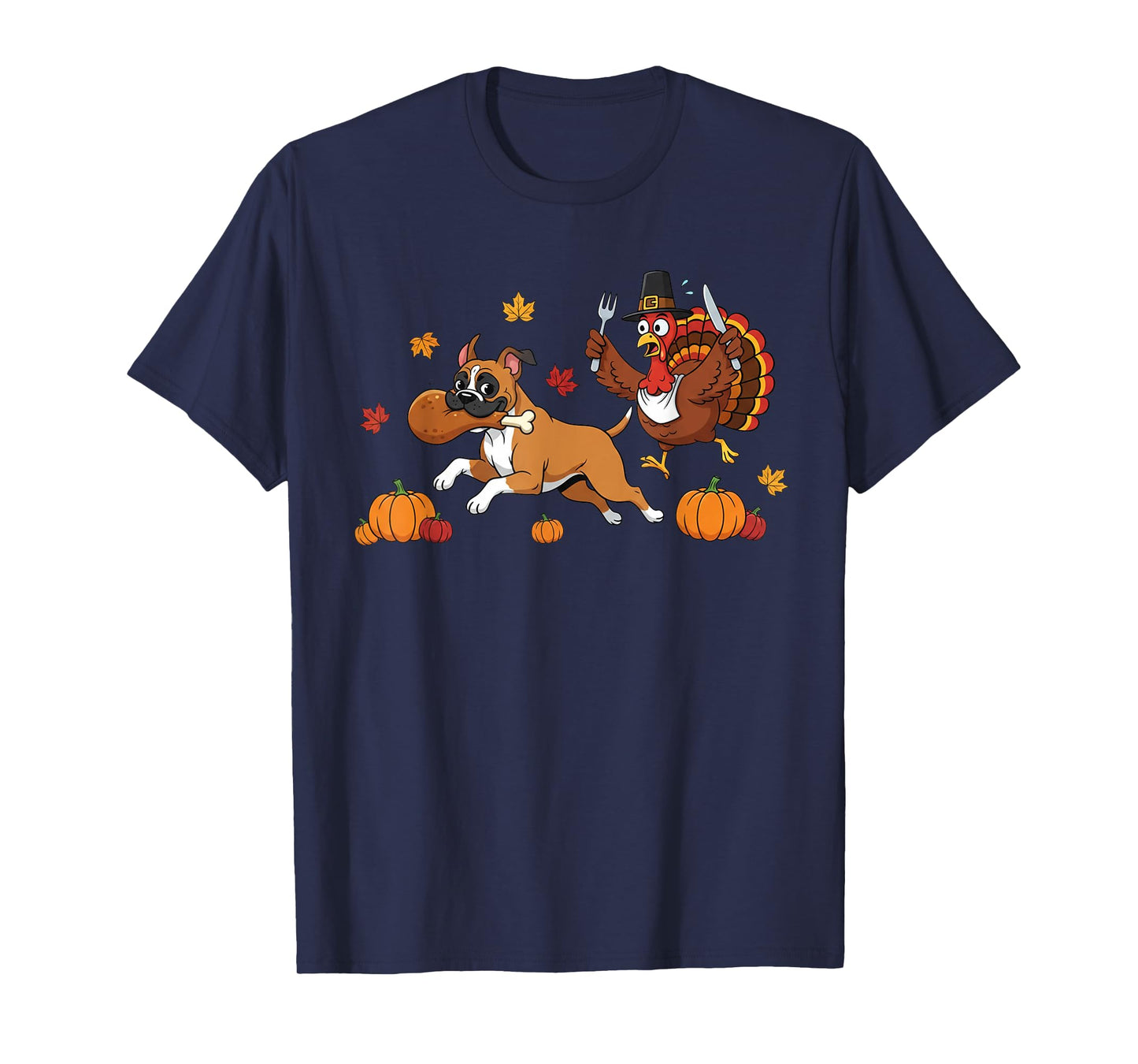 Funny Boxer Dog Turkey Autumn Thanksgiving Womens Mens Kids T-Shirt