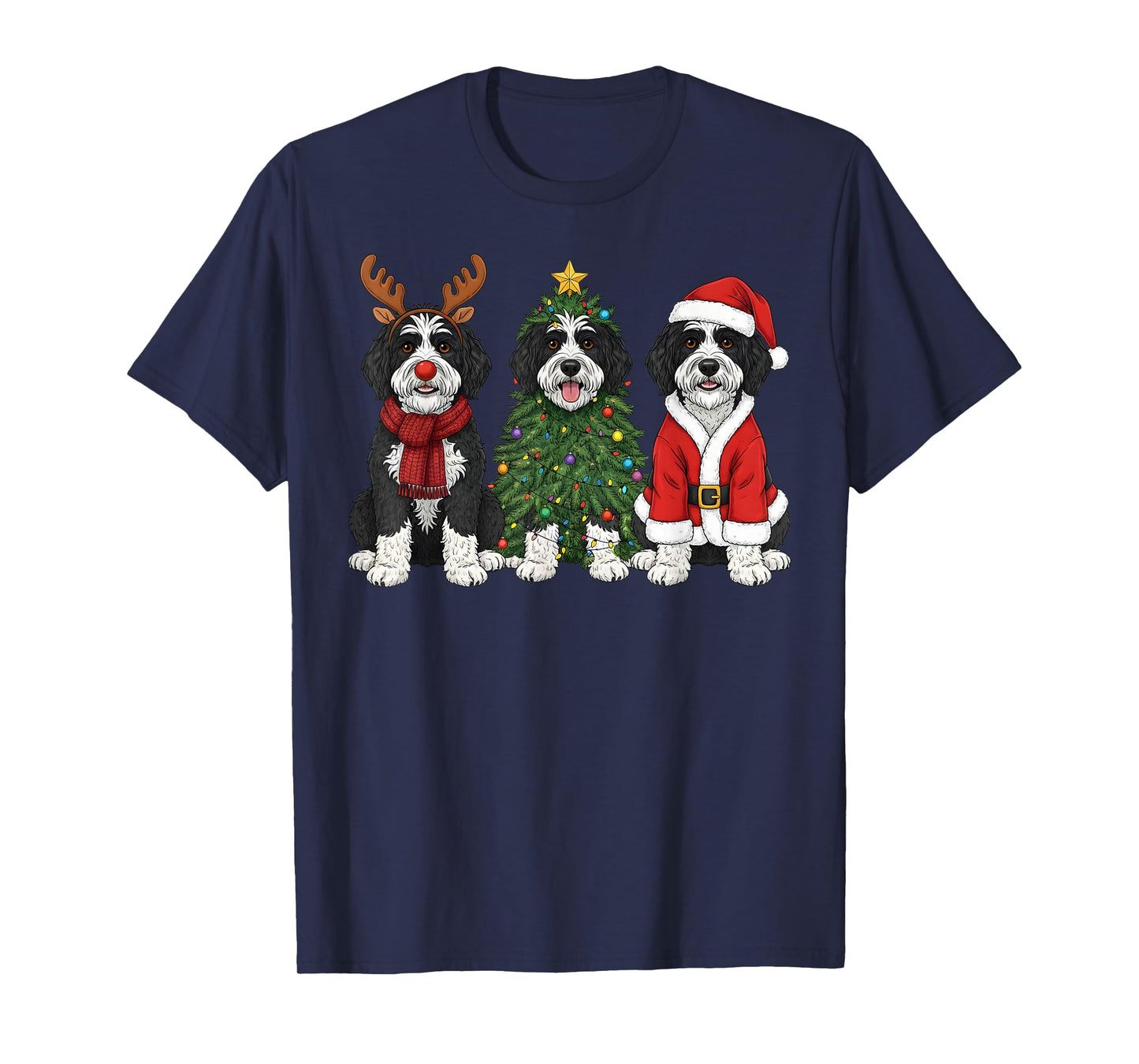 Retro Christmas Sheepadoodle Santa Reindeer Dog Lover T-Shirt