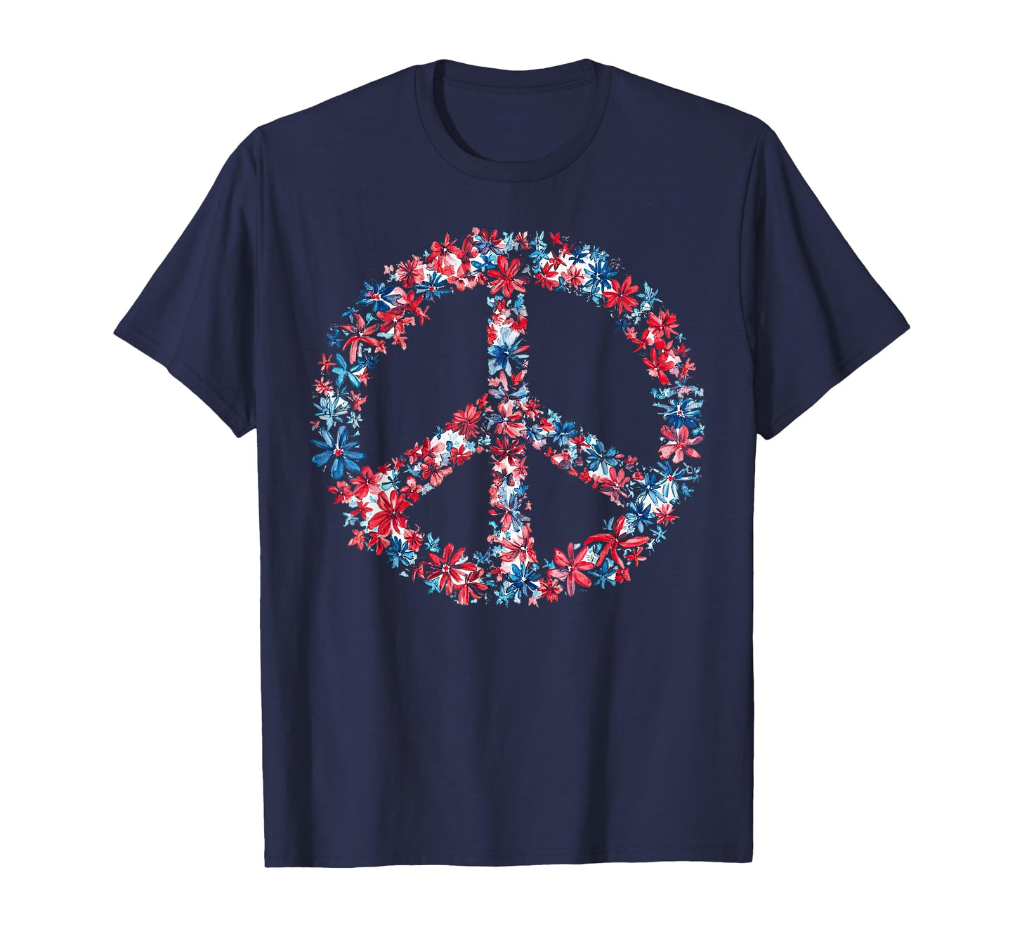 Vintage Floral Symbol Peace Love Hippie US Flag 4th Of July T-Shirt