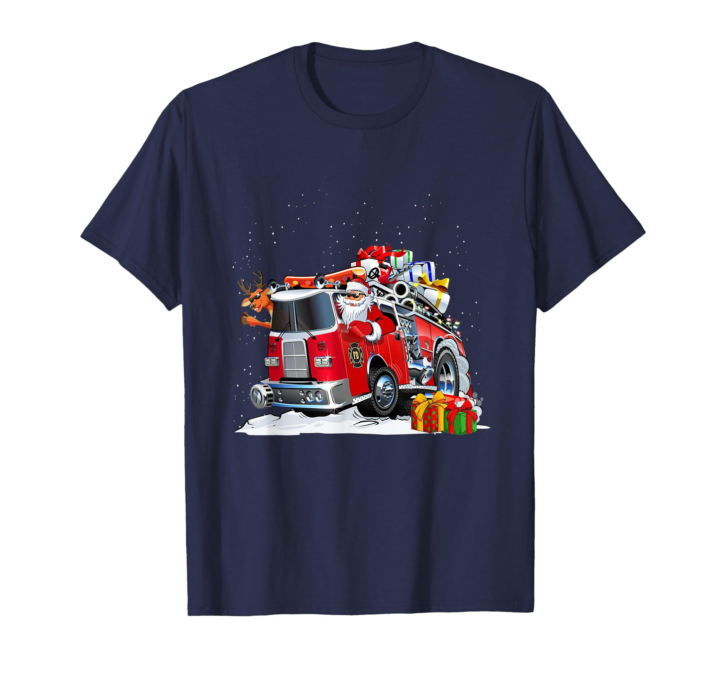 Firefighter Santa Fireman Driving Fire Truck Merry Christmas T-Shirt