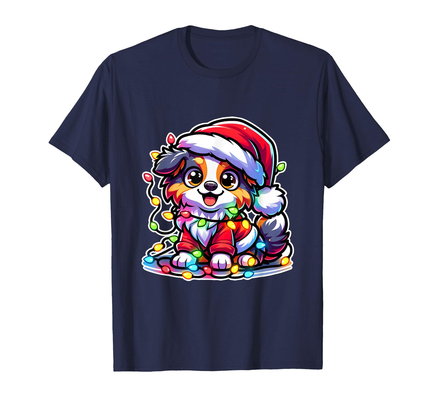 Merry Christmas Xmas Australian Shepherd Santa Dog With T-Shirt