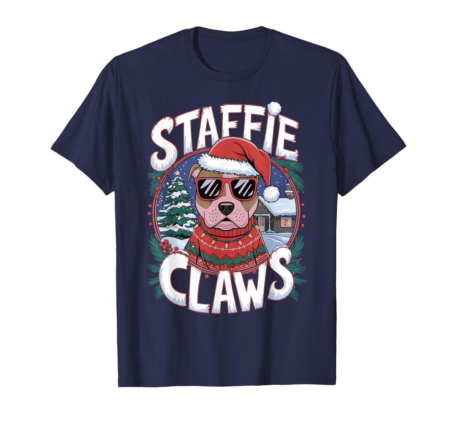 Christmas Santa Staffie Claws Dog Staffordshire Bull Terrier T-Shirt