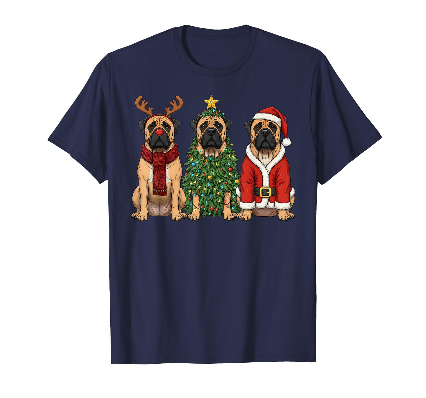 Retro Christmas Bullmastiff Santa Reindeer Dog Lover T-Shirt