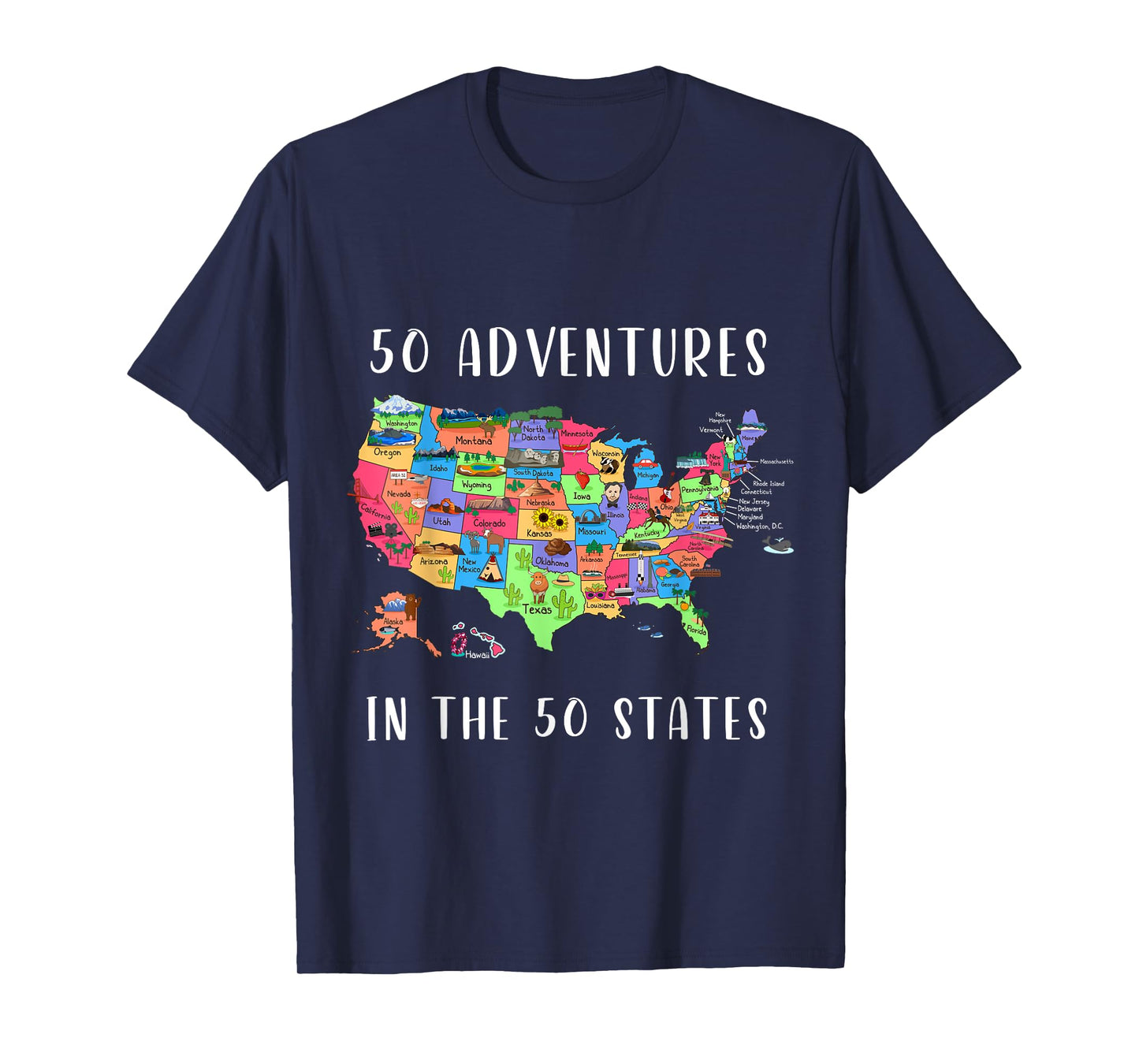ALL50CLUB Women's USA Travel Map T-Shirt, Black, Small, Short Sleeve, Classic Fit, Crew Collar, Pullover, 50 States Map Design