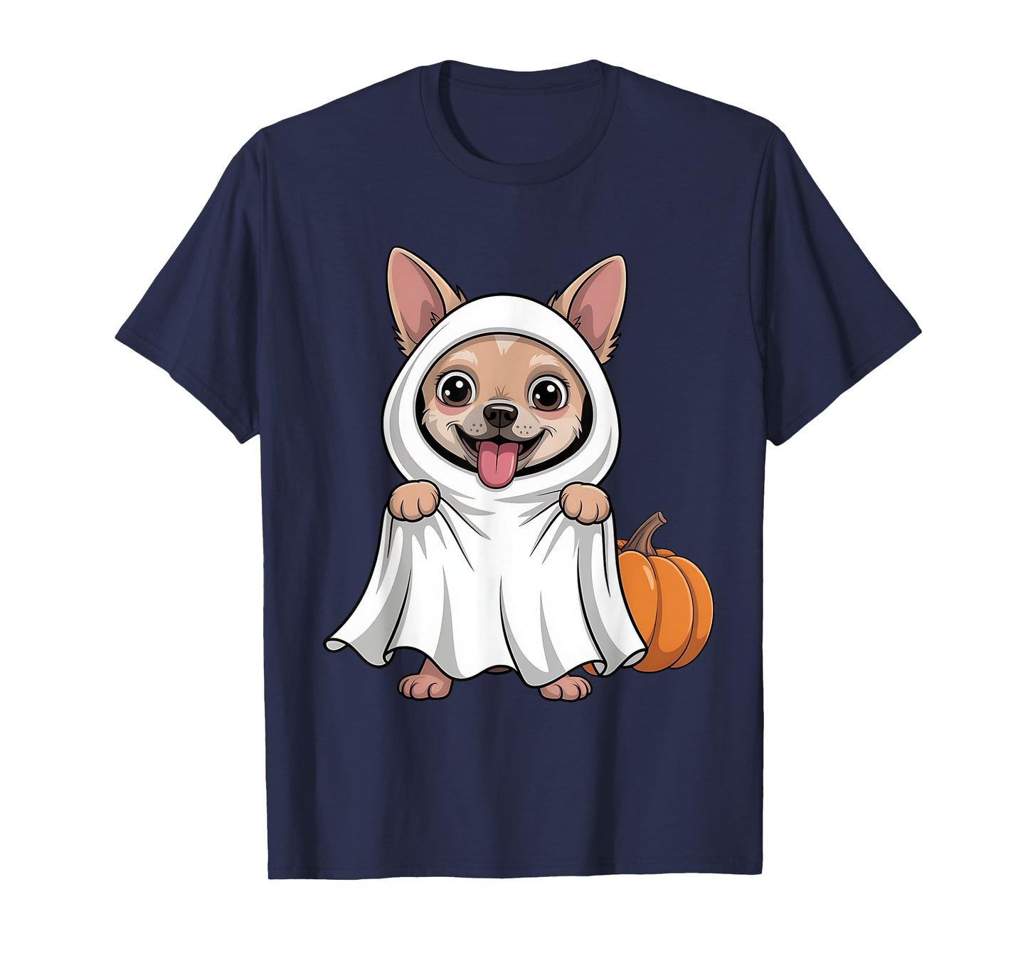 Chihuahua Dog Wearing A White Ghost Costume Dog Halloween T-Shirt
