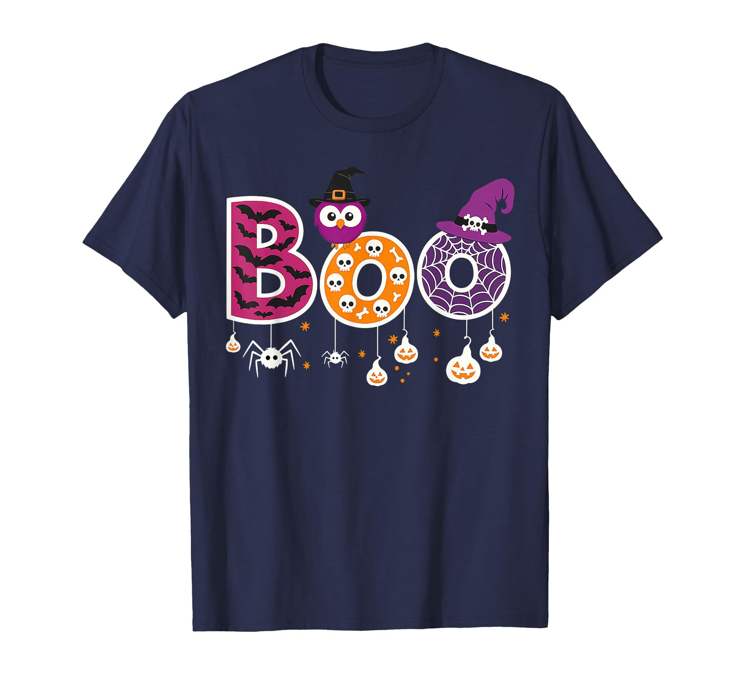 Boo Halloween Costume Spiders Ghosts Pumpkin Witch Hat Funny T-Shirt