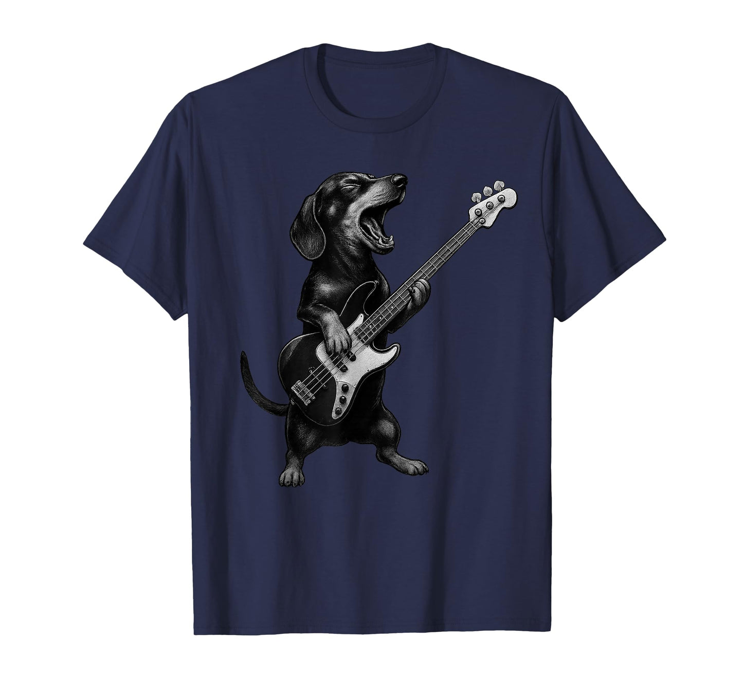 Dachshund Playing Bass Guitar Rock Music Dog Lover T-Shirt