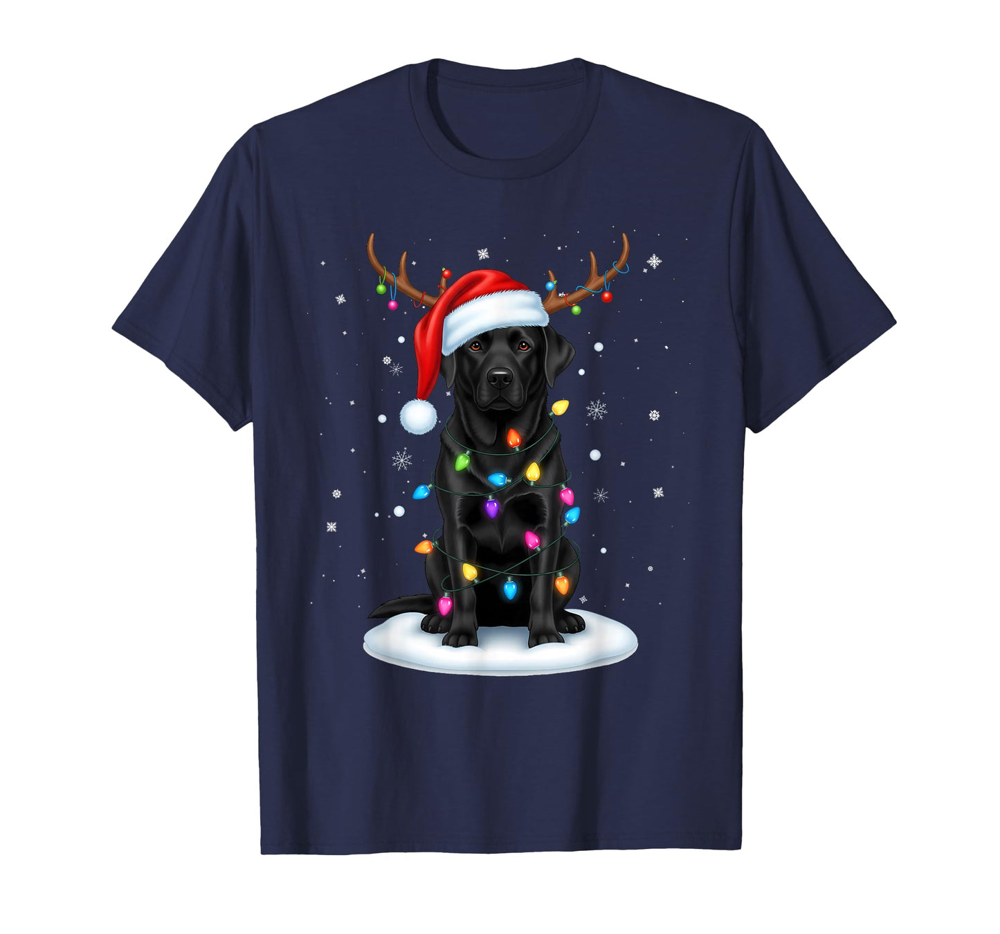 Black Lab Labrador Christmas Dog Reindeer Lights Pajama Xmas T-Shirt