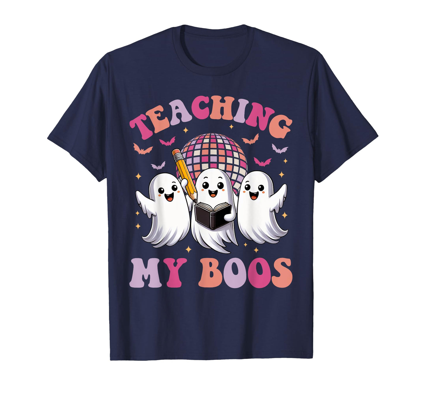 Groovy Teaching My Boos Crew Funny Ghost Halloween Teacher T-Shirt
