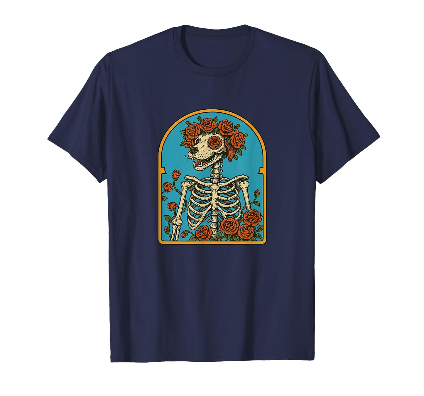 Floral Dog Skeleton,Grateful Skeleton Funny Halloween T-Shirt