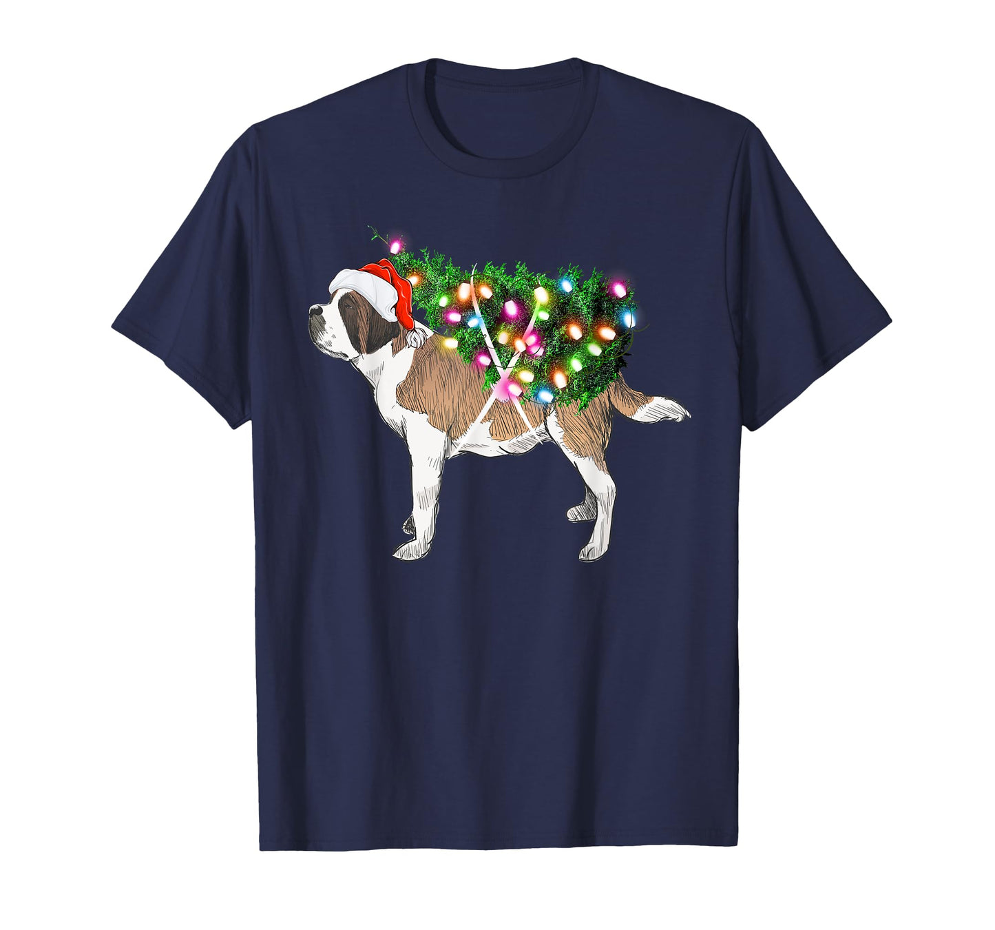 Saint Bernard Dog Xmas Tree Lighting Christmas Men Women Kids T-Shirt