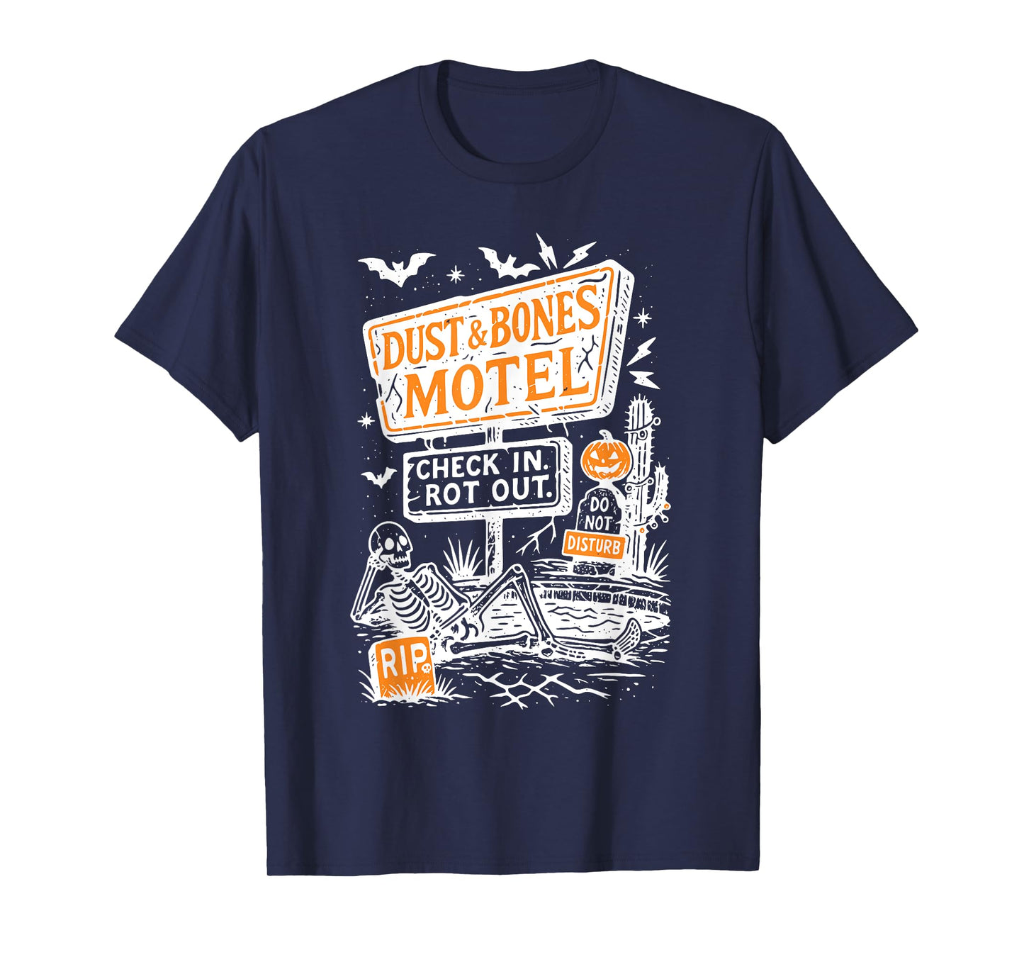 Retro Funny Skeleton Dust and Bones Motel Spooky Halloween T-Shirt