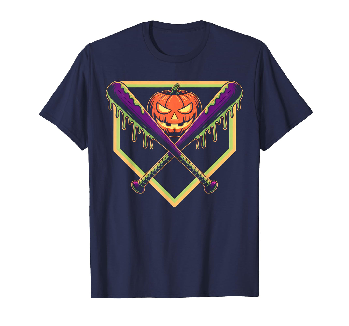 Halloween Pumpkin Baseball Crossed Bats Dripping Horror T-Shirt
