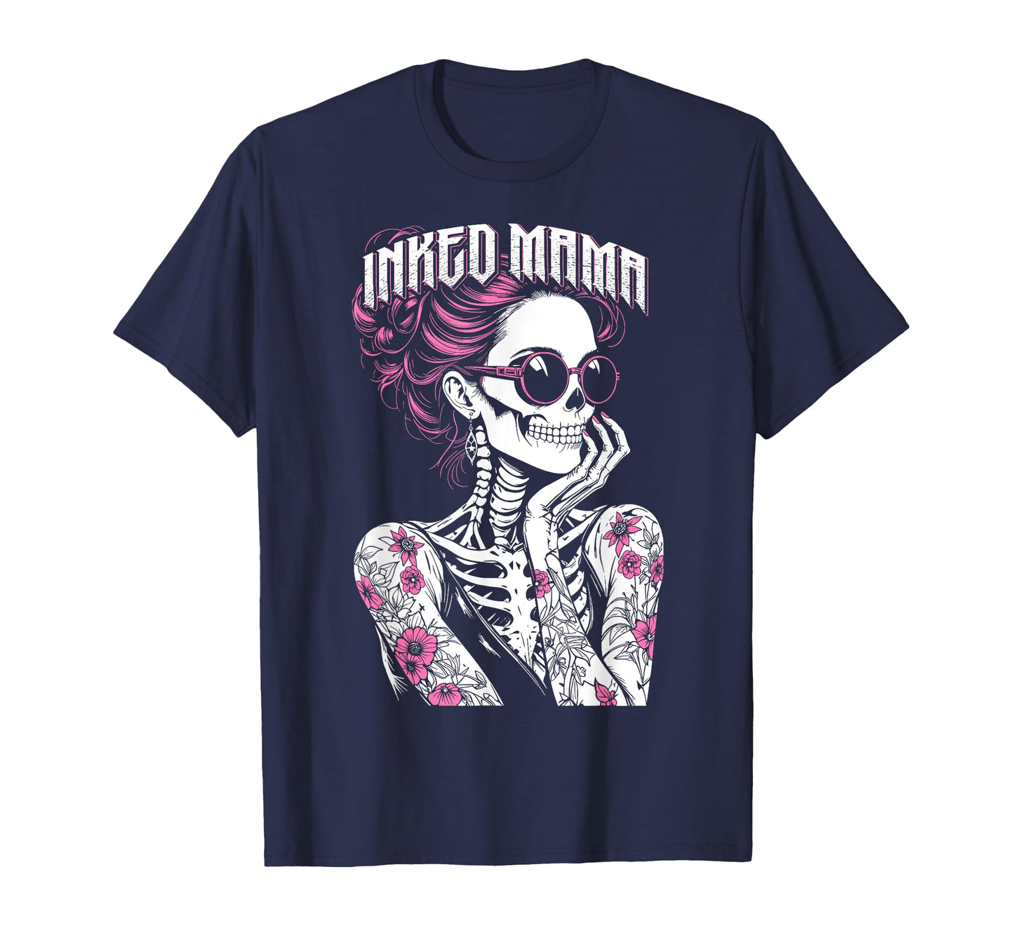Inked Mama Messy Bun Gothic Cute Skeleton Tattoo Mom Ink T-Shirt