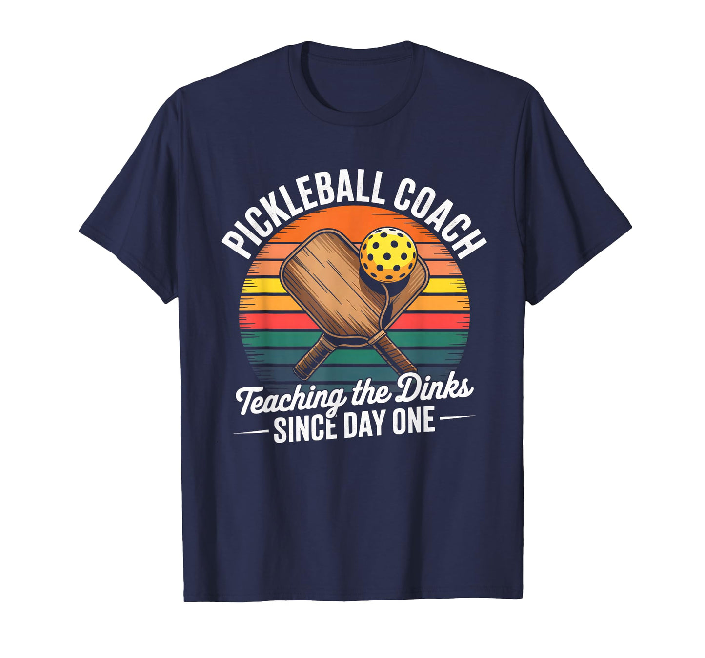 Retro Pickleball Coach Funny Dink Paddle Ball Sunset Design T-Shirt