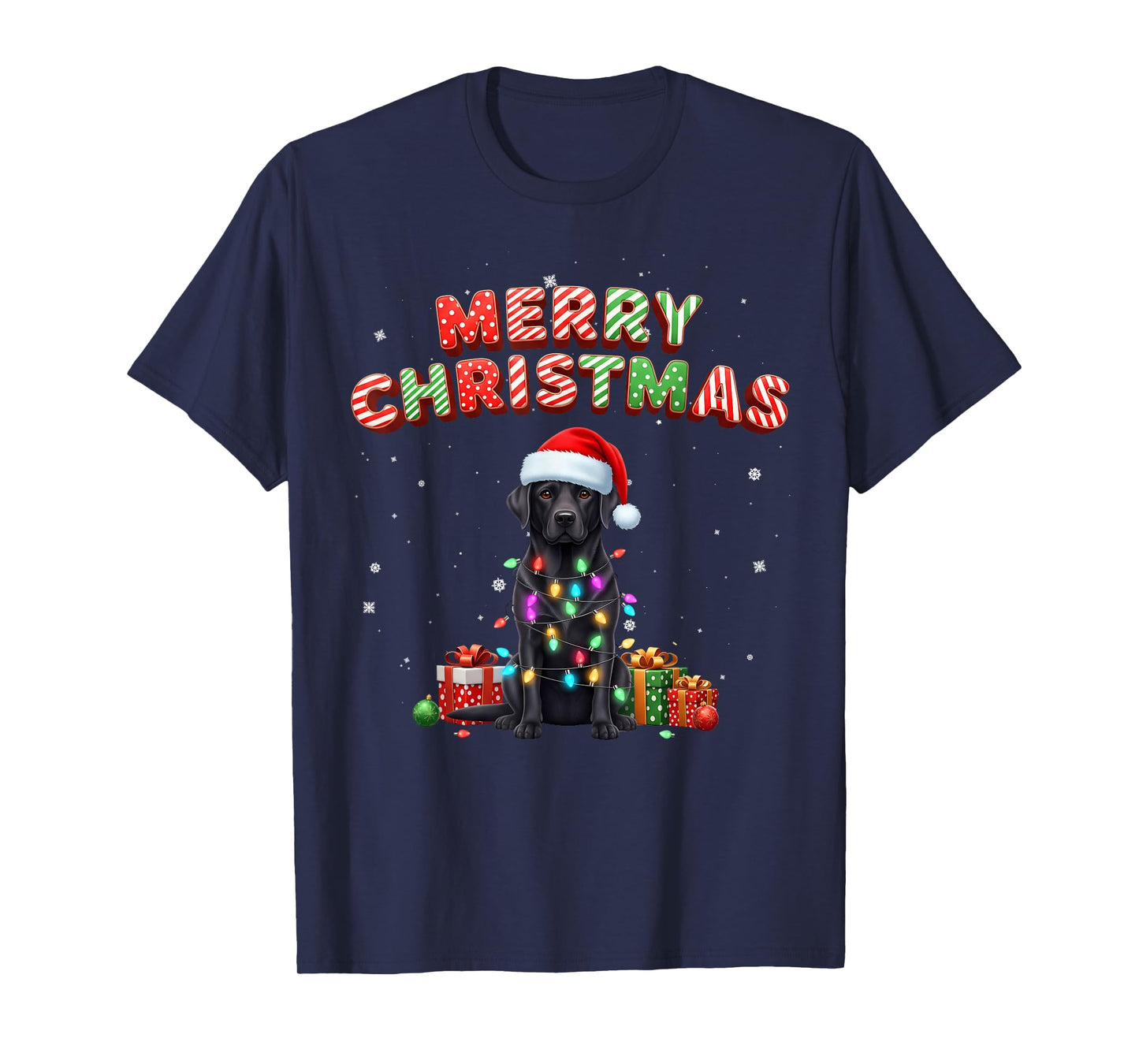 Black Lab Labrador Dog Merry Christmas Matching Family Xmas T-Shirt