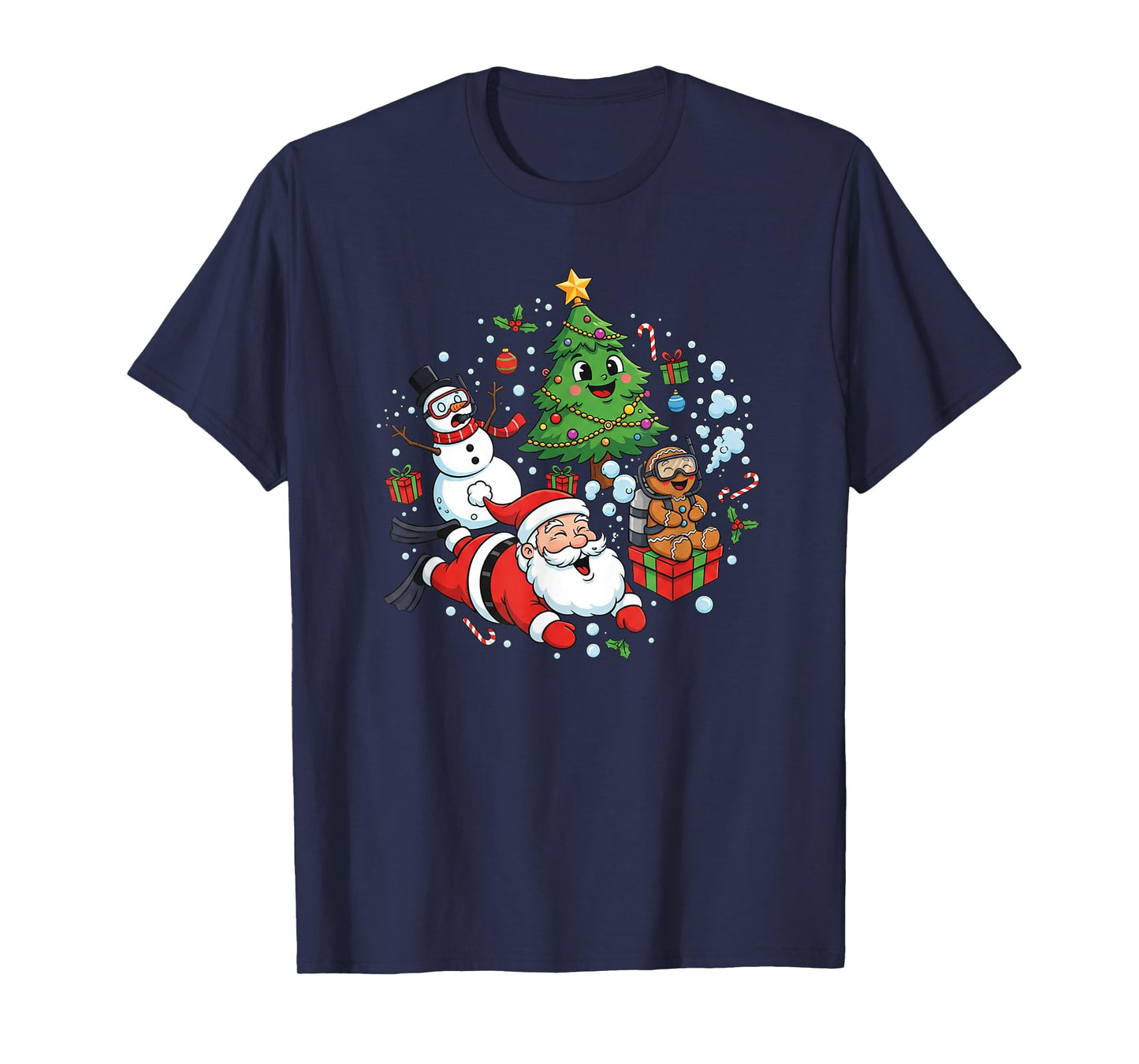 Scuba Diving Scuba Dive Diver Santa Snowman Christmas Tree T-Shirt