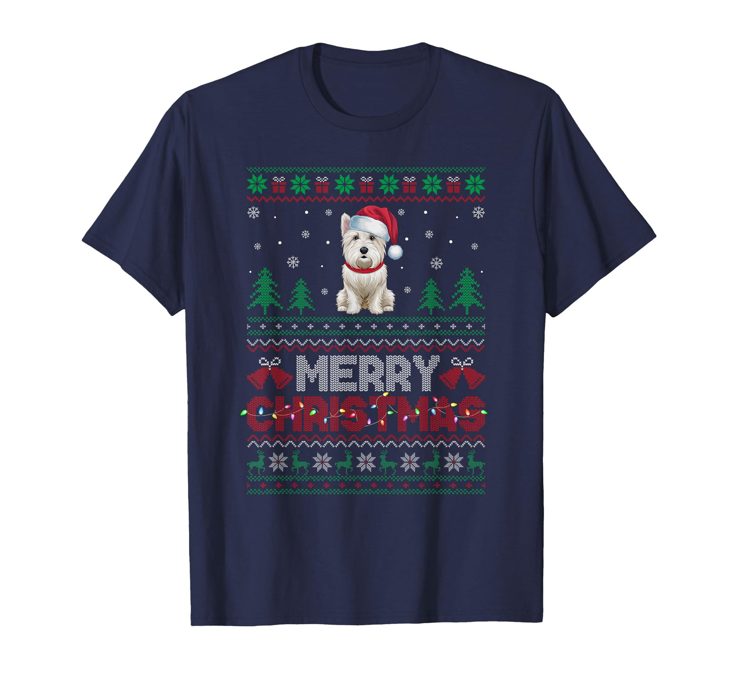 Westie Dog Lovers Santa Hat Christmas Tree Lights Men Women Kids T-Shirt