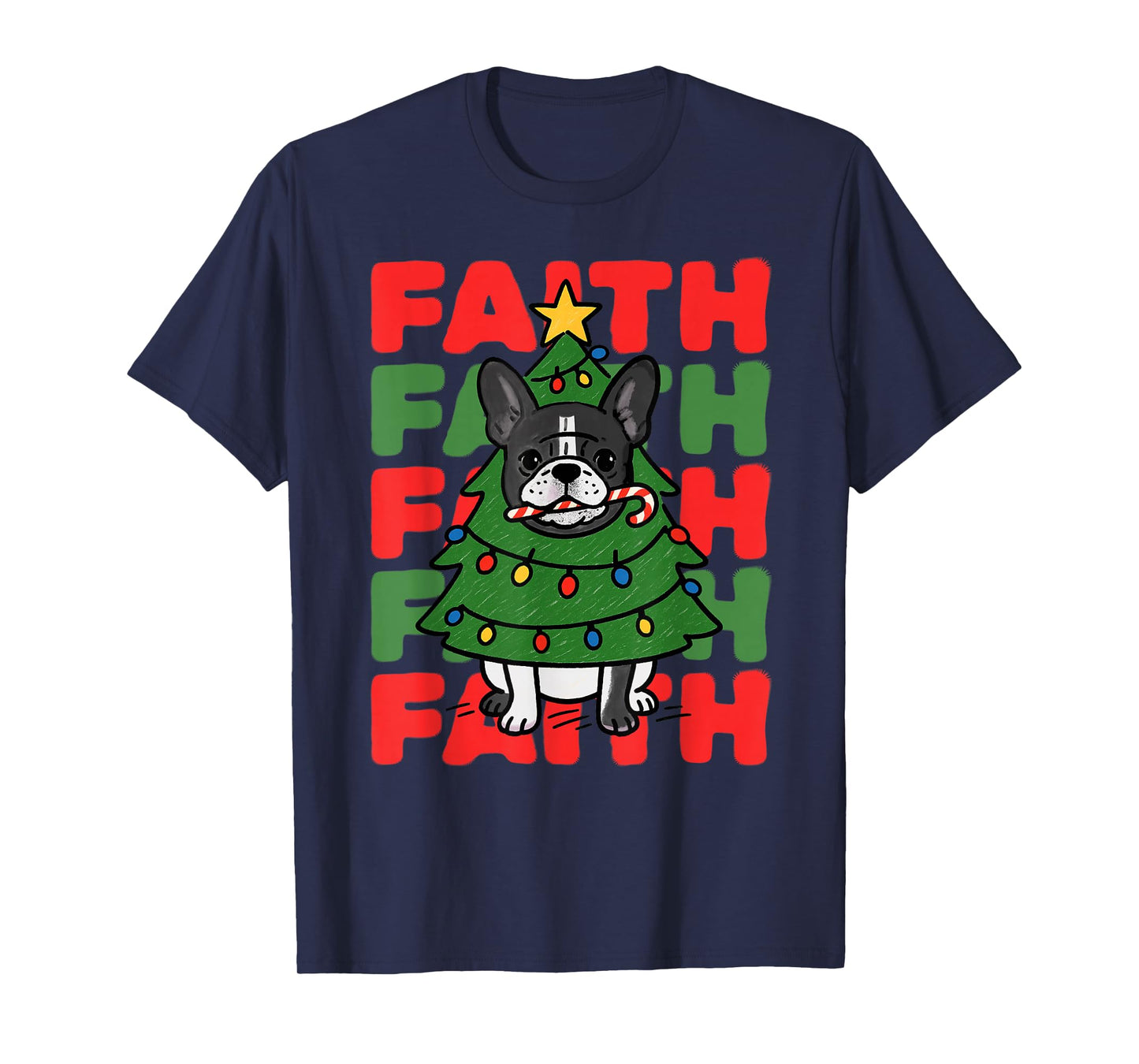 Dog Christmas Faith French Bulldog Puppy Family Group T-Shirt