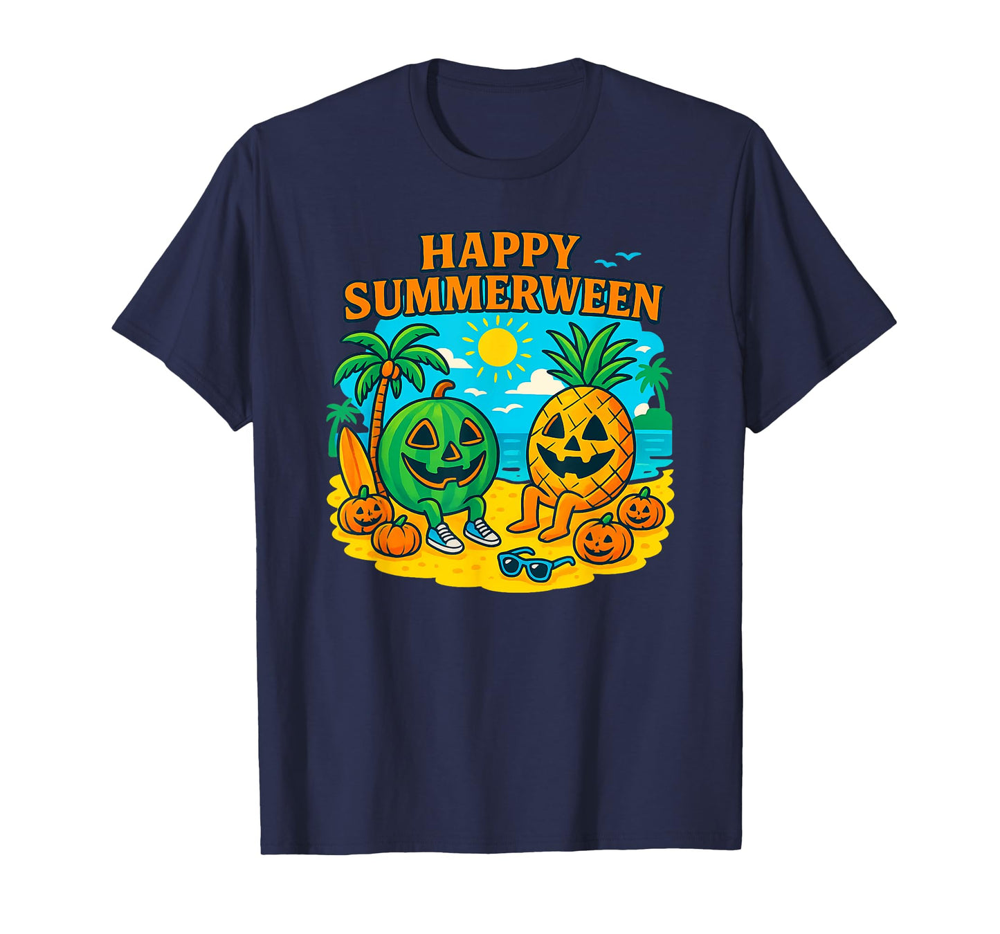 Funny Summerween Cute Watermelon & Pineapple Beach Vibes T-Shirt