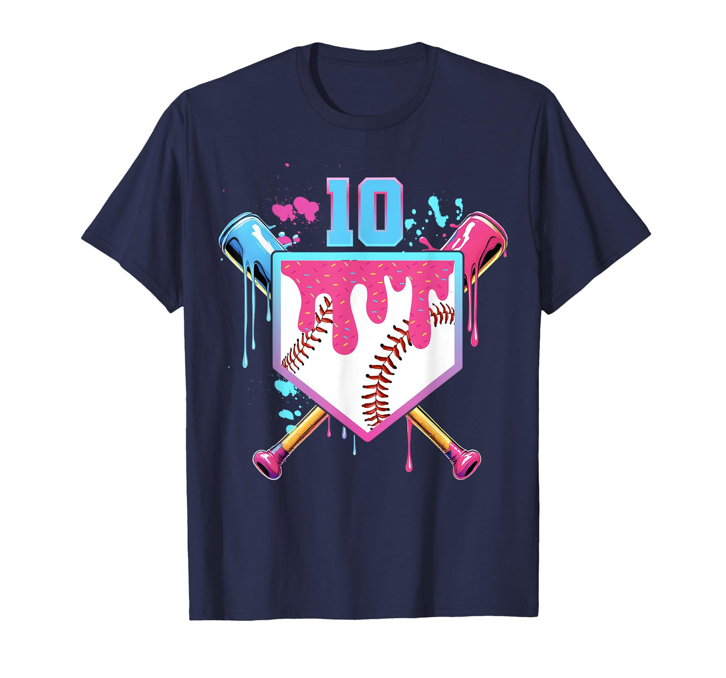 Baseball 10 Year Old Ice Cream Drip 10th Birthday Number 10 T-Shirt