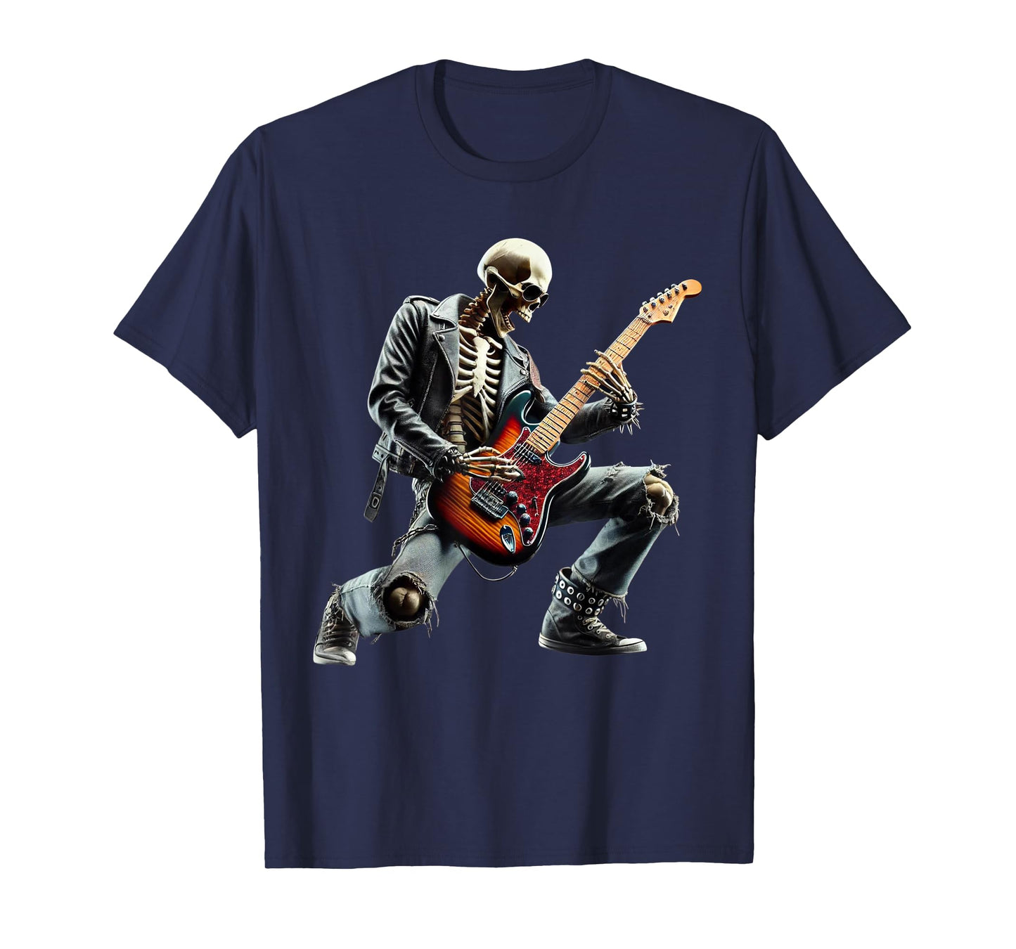 Skeleton Playing Guitar Rock Star Ghost Solo Guitar T-Shirt