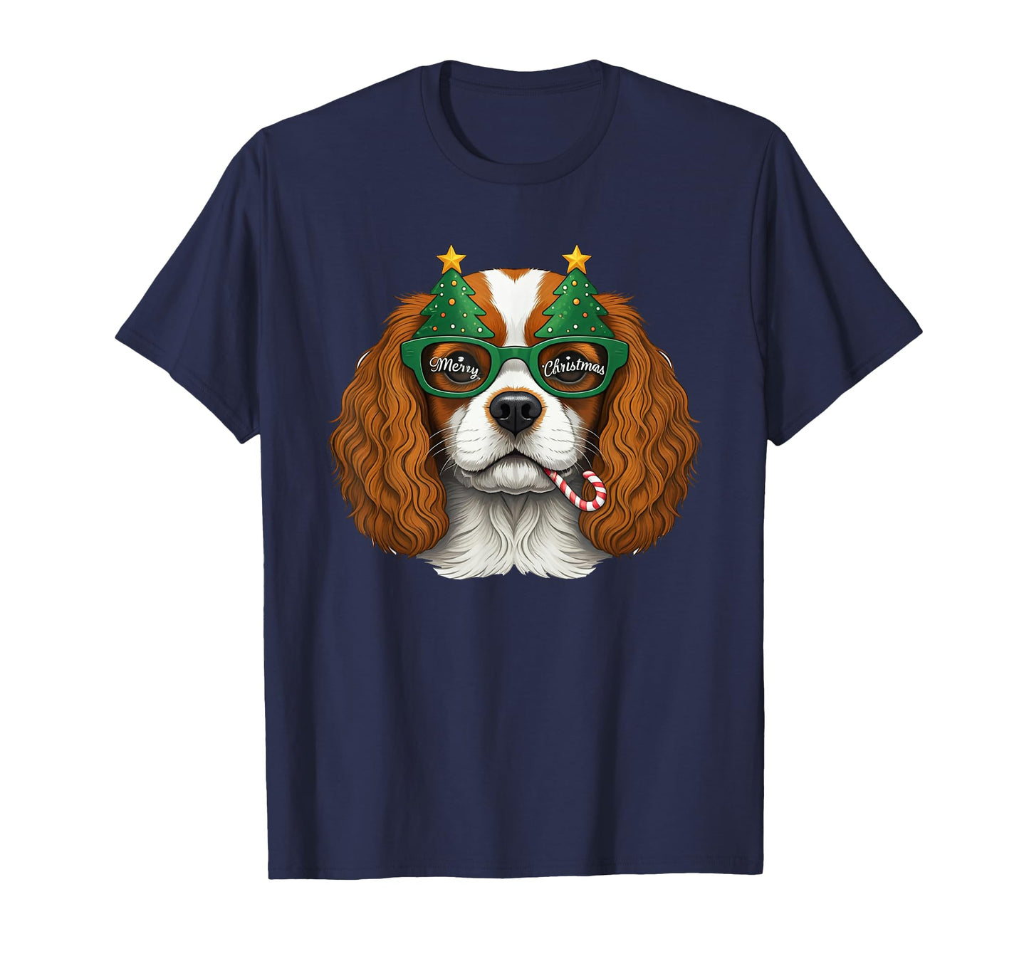 Christmas Tree Sunglasses Cavalier King Charles Spaniel T-Shirt