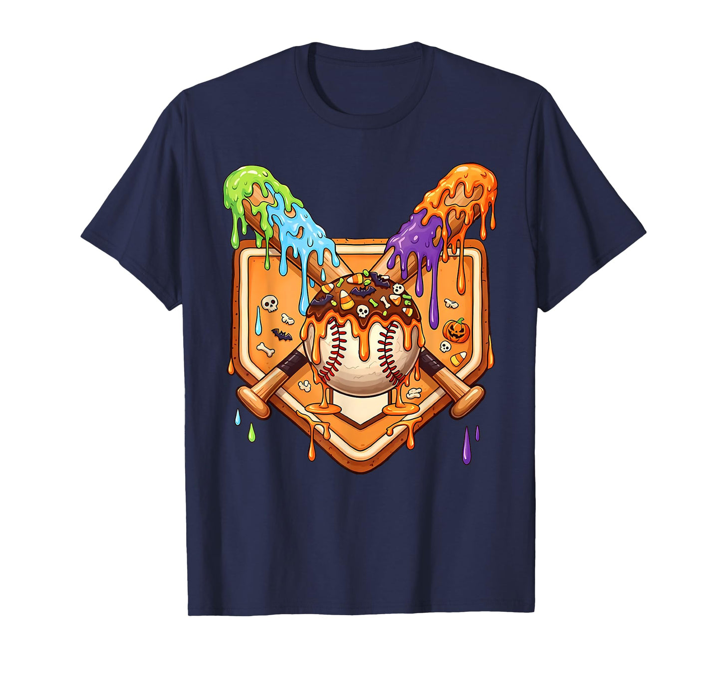 Baseball Home Plate Halloween Ice Cream Drip Men Boys Kids T-Shirt
