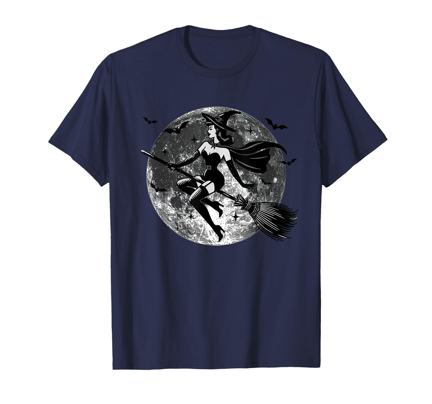 Retro Vintage Sexy Witch on the Broom Moon Halloween Tee T-Shirt