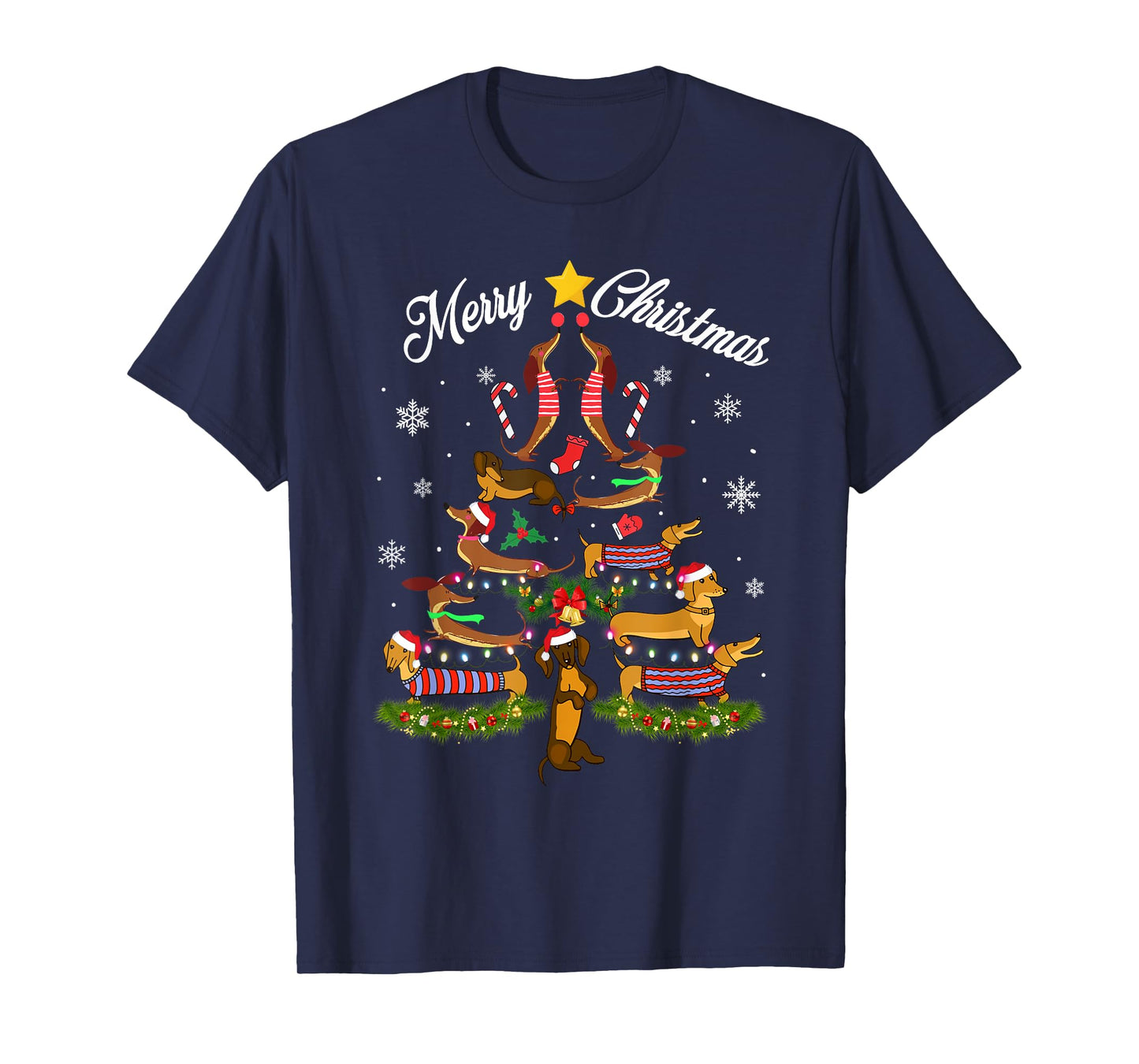 Dachshund Merry Christmas Tree Light Funny Dackel Dachshund T-Shirt